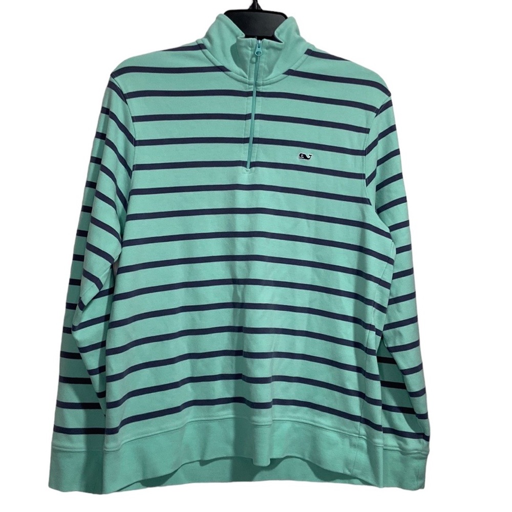 Vineyard Vines Men’s 100% Cotton 1/4 Zip Pullover Sweater Teal/Blue Stripe S